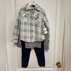 Eddie Bauer Boy’s Set Grey Plaid Shacket with Navy Pants 5t